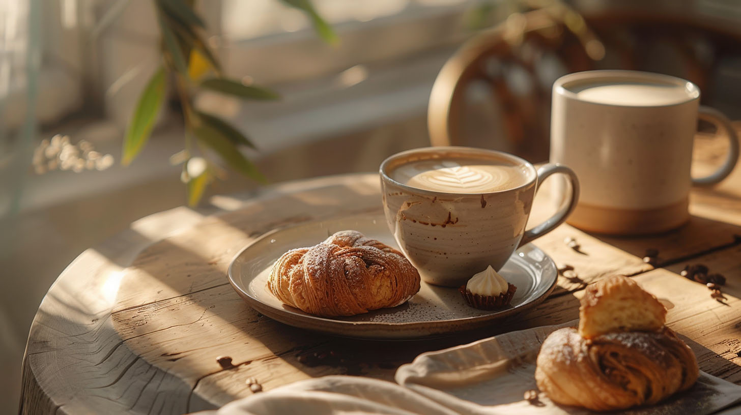 Freshly brewed coffee and pastries